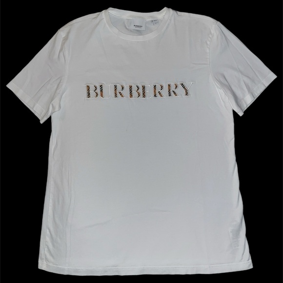 Burberry Check Spell Out Logo White T-Shirt
